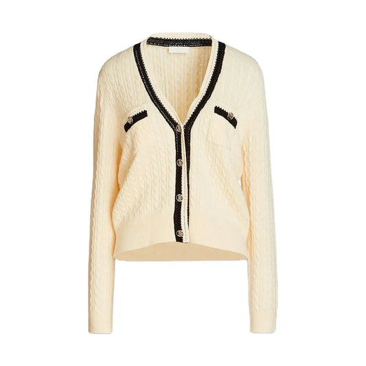Custom knit sweater manufacturer women fashion winter striped cable knit merino wool ribbed elegant knitwear cardigan sweater
