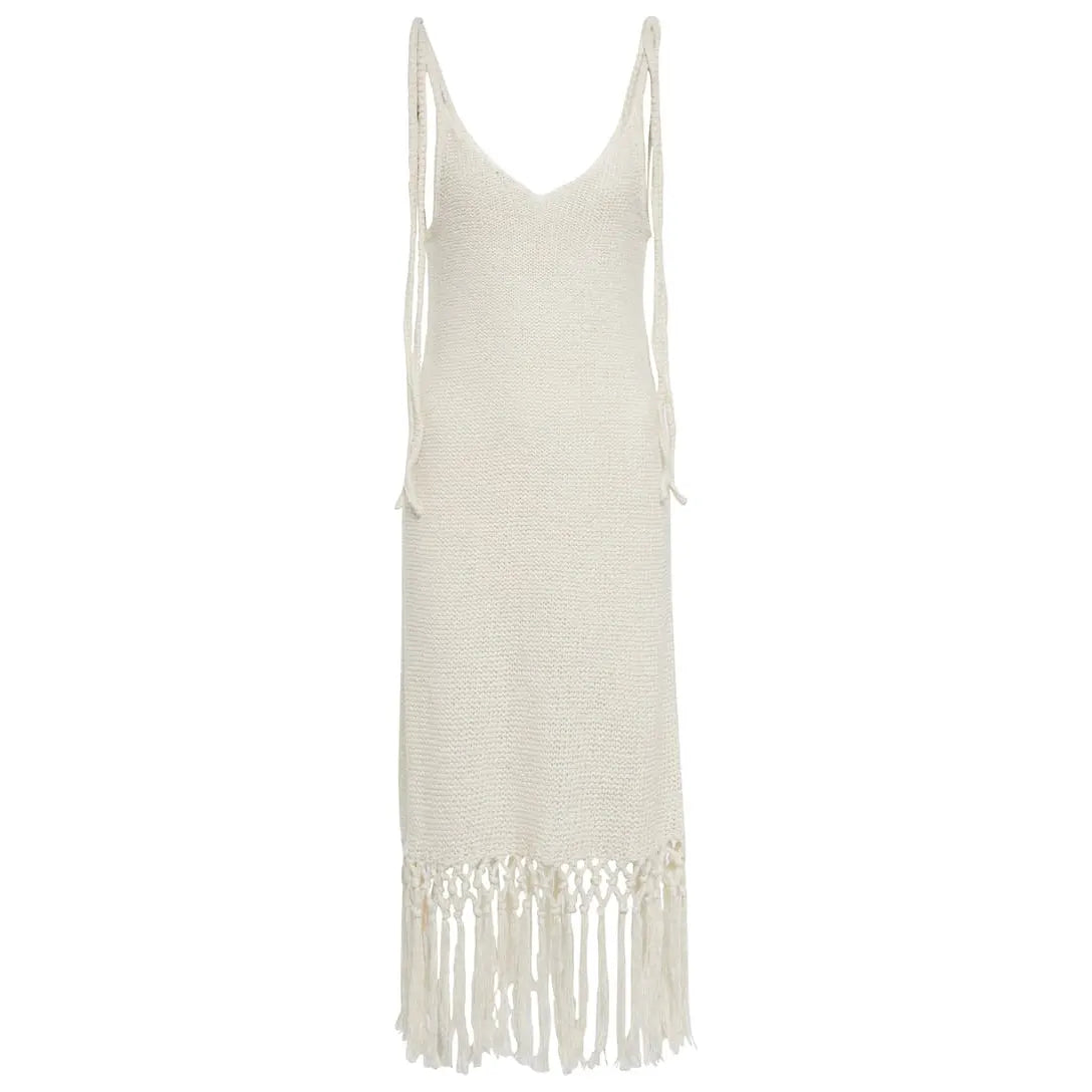 White Fringed Cotton Midi Dress Custom Fashion Lady Elegant Summer Girls Casual Womens Dresses Knitting Dresses