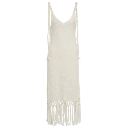 White Fringed Cotton Midi Dress Custom Fashion Lady Elegant Summer Girls Casual Womens Dresses Knitting Dresses