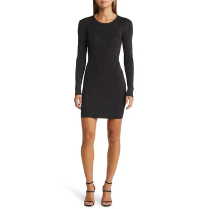Custom knit sweater sparkle sparkle dress women long sleeve jumper mini winter women Sparkling Ribbed knitted sweater dresses