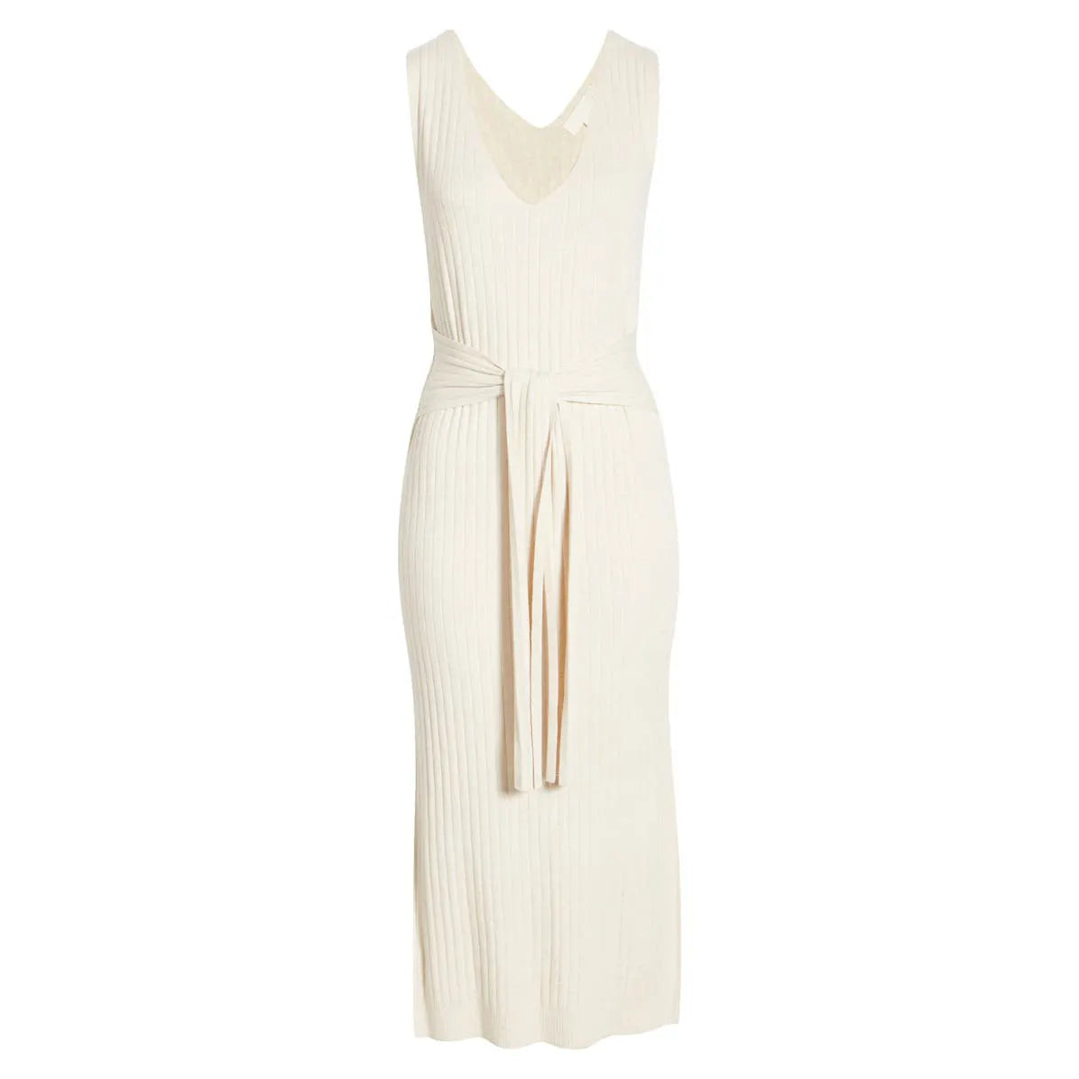 knitwear manufacturer Custom knit sweater dress ladies Tie Waist Rib knitted casual sleeveless dress women sweater dress