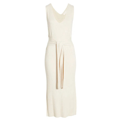 knitwear manufacturer Custom knit sweater dress ladies Tie Waist Rib knitted casual sleeveless dress women sweater dress