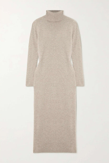 Custom plain knit turtleneck cashmere long dress knitted long sleeve winter women Merino wool maxi sweater dress for women