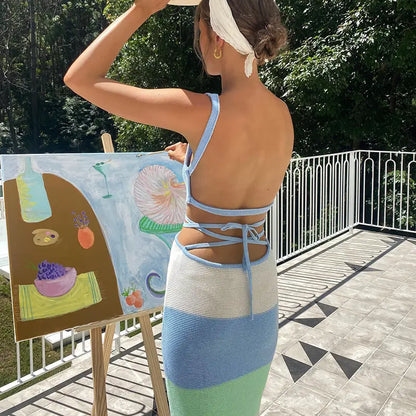 Custom Summer y2k woman dresses Casual Sexy Sling print Knit sweater Dress women clothing