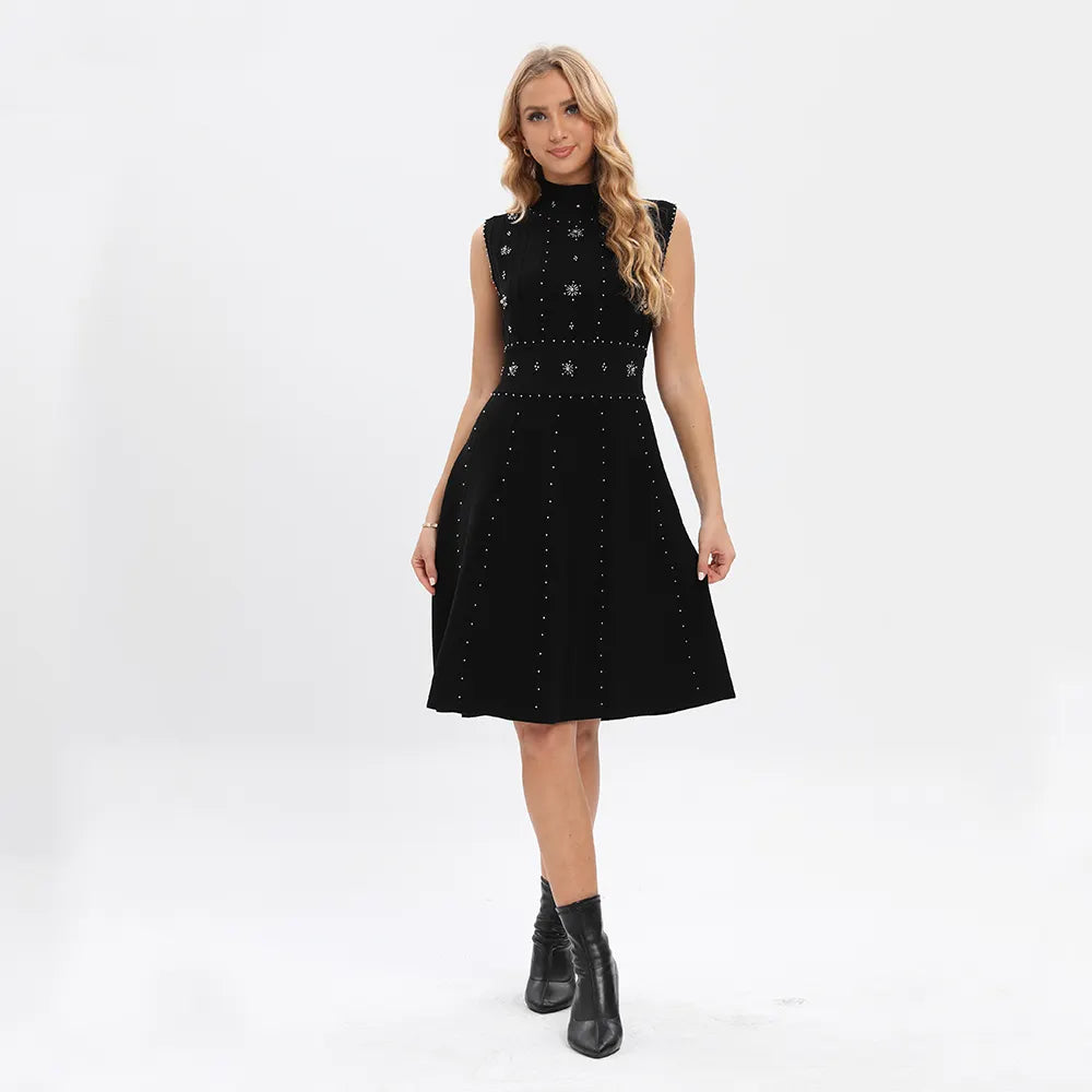 Knitwear manufacturers Custom designer sleeveless knit Beading Bandage halter Mini Black Evening Party knit dress women sweater