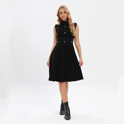 Knitwear manufacturers Custom designer sleeveless knit Beading Bandage halter Mini Black Evening Party knit dress women sweater