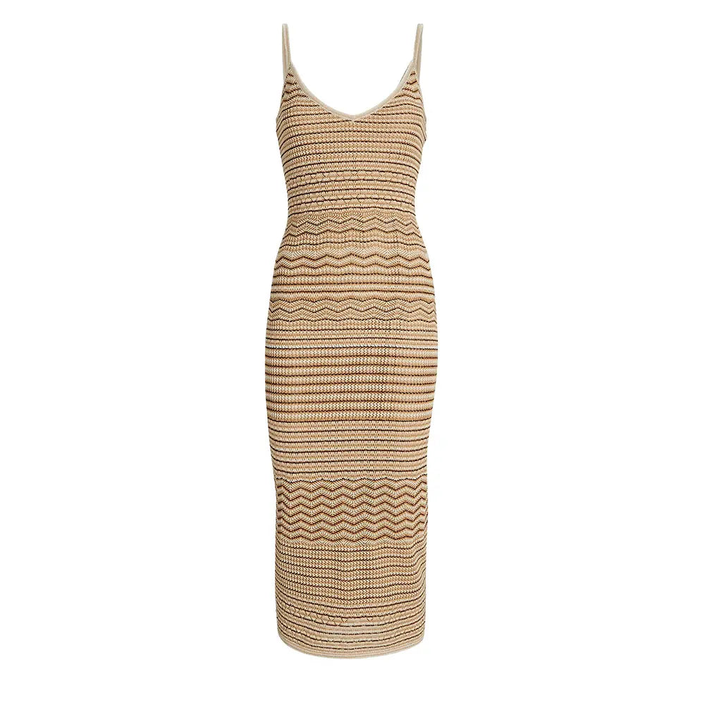 Sexy Striped Halter Knit Midi Dress Custom Fashion Lady Elegant Summer Girls Casual Womens Dresses Knitting Dresses