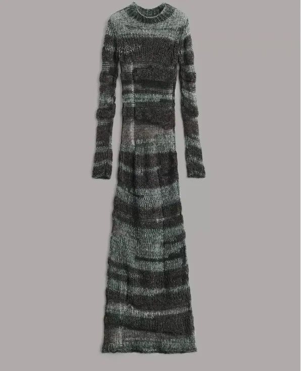 Custom Streetwear Distressed Knit Hollow Out Women Sexy Transparent Crochet Long Maxi Mohair Dresses