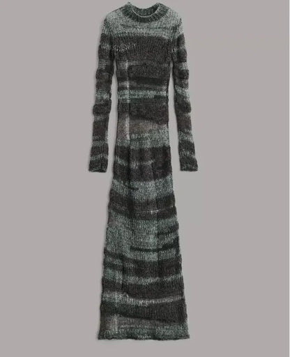 Custom Streetwear Distressed Knit Hollow Out Women Sexy Transparent Crochet Long Maxi Mohair Dresses