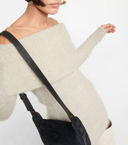 Custom knit mohair sweater dress ladies off shoulder midi knitted casual long sleeve dress women sweater dress
