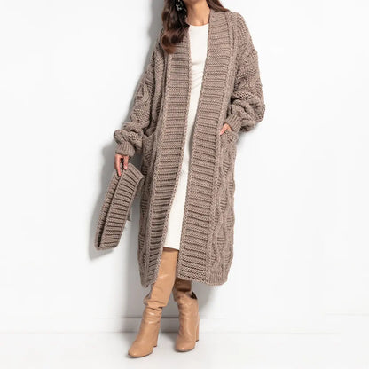 Custom knit cardigan sweater Long Sleeve Alpaca wool Knitted Bandage maxi Long chunky knit Cardigan Sweater Women with belt