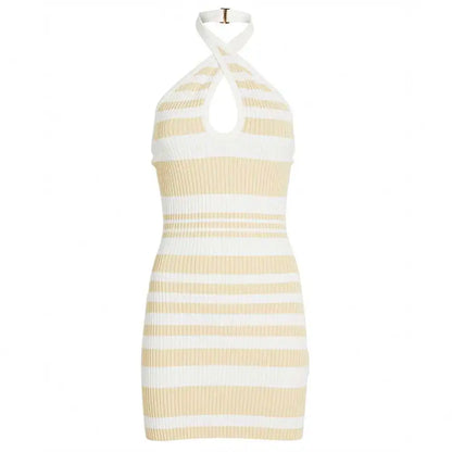 Manufacturer Custom Striped Rib Knit Halter Dress Fashion Lady Summer Girls Casual Womens Dresses Knitting sweater Dresses