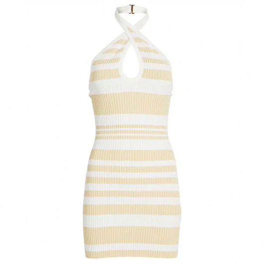 Manufacturer Custom Striped Rib Knit Halter Dress Fashion Lady Summer Girls Casual Womens Dresses Knitting sweater Dresses