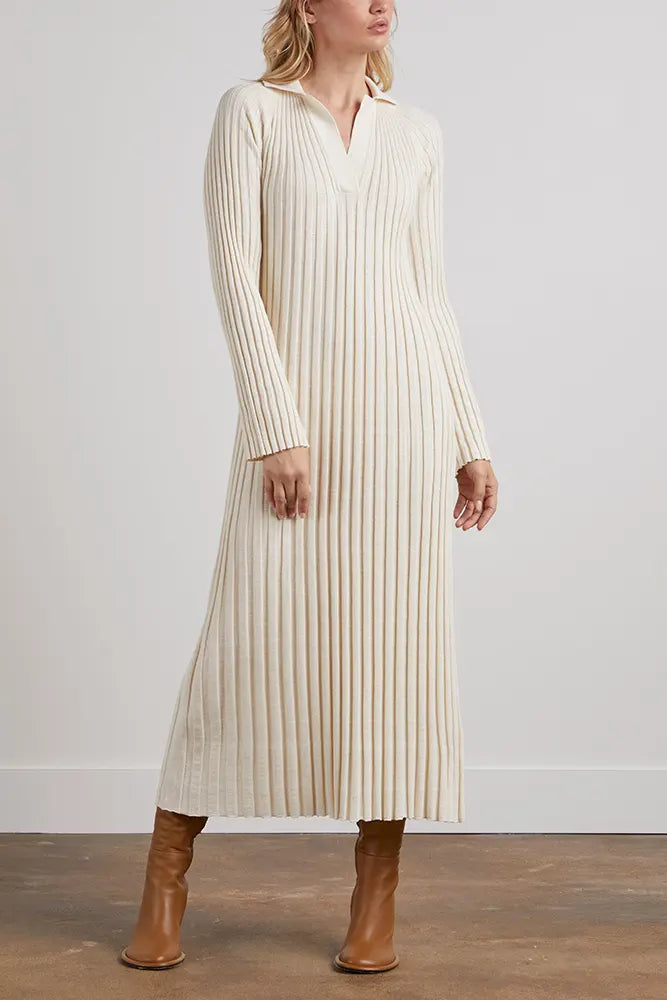 Custom knit sweater dress women polo v neck long sleeve jumper maxi winter women Ribbed knitted sweater dresses plus size