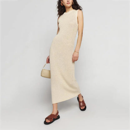 Custom open Knit dress ladies knitwear cotton Stitch Sleeveless crew Neck Women Sweater Knitted Long Maxi Dress Girls