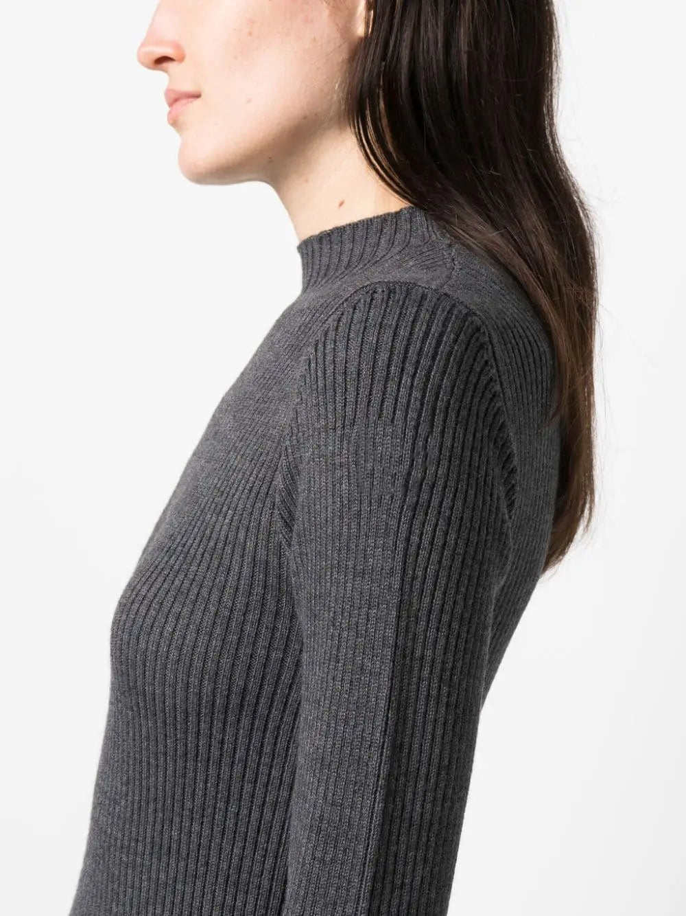knitwear manufacturers custom dark grey rib Knit Dress midi Wool thick Knit Dress mock neck fall sweater dress women clothing