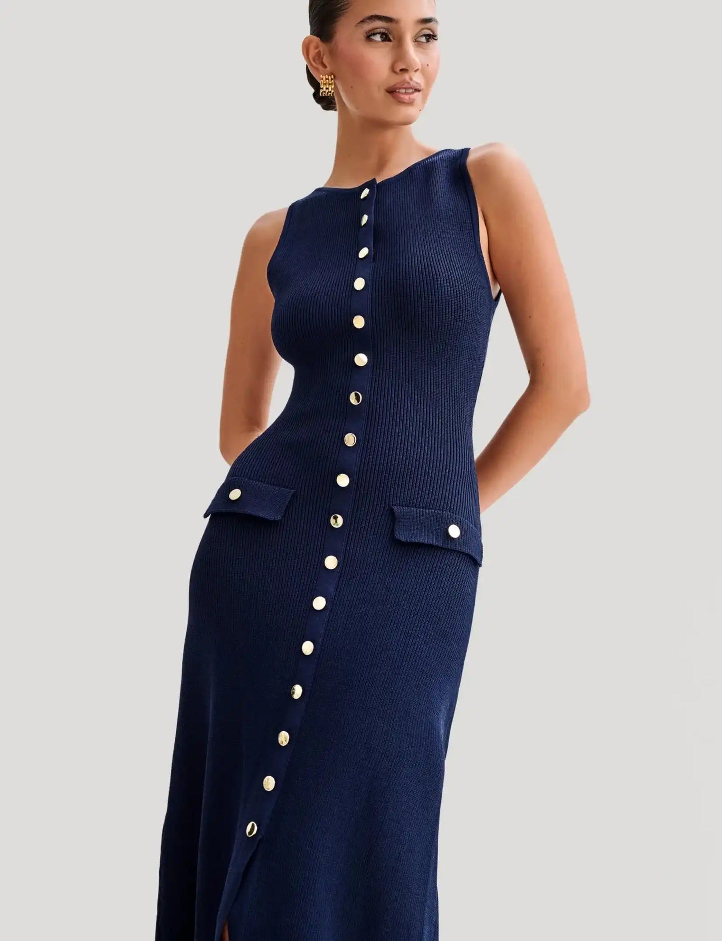 Custom OEM/ODM Women's Slim Knit Dresses - French-Inspired Light Luxury Sleeveless Designs