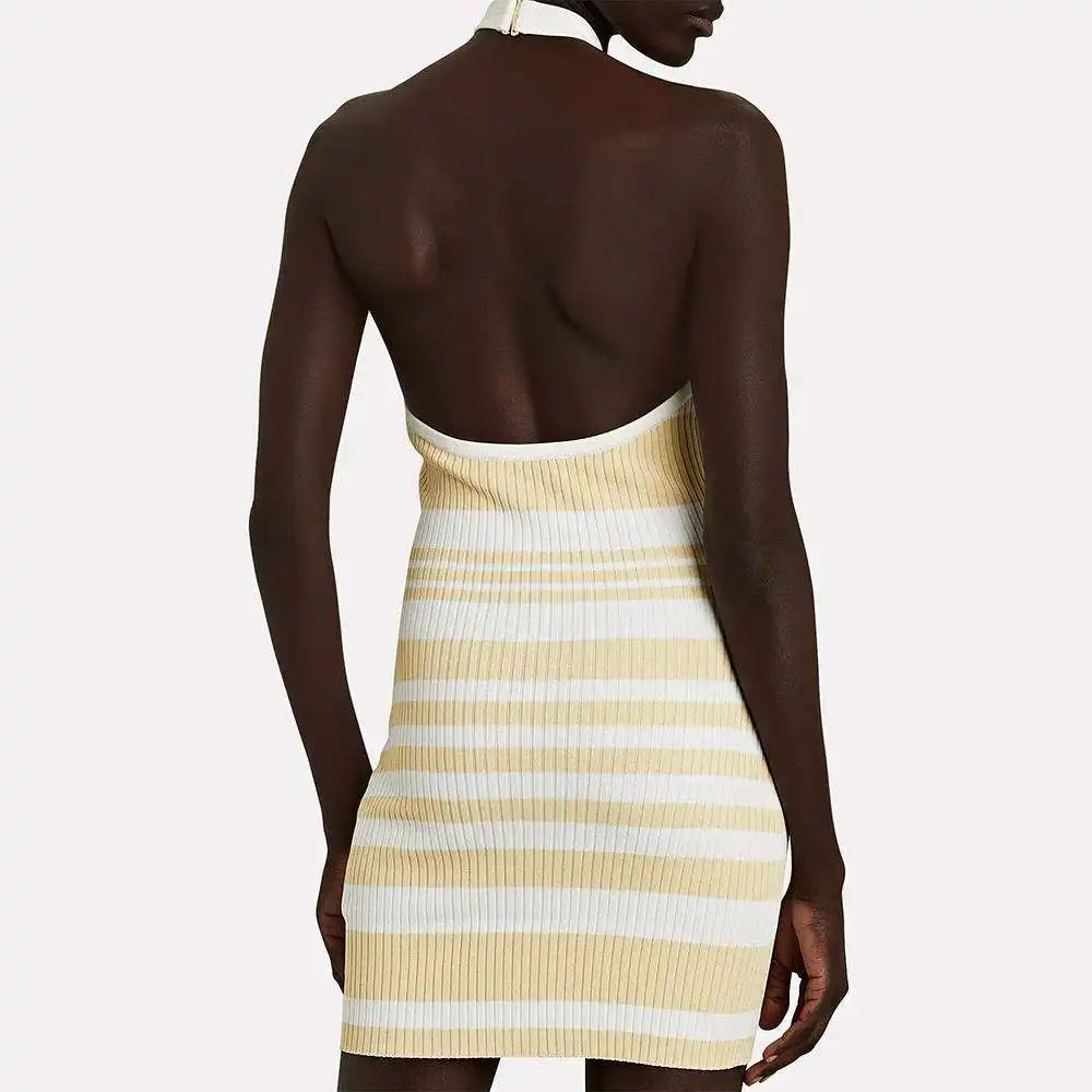 Manufacturer Custom Striped Rib Knit Halter Dress Fashion Lady Summer Girls Casual Womens Dresses Knitting sweater Dresses