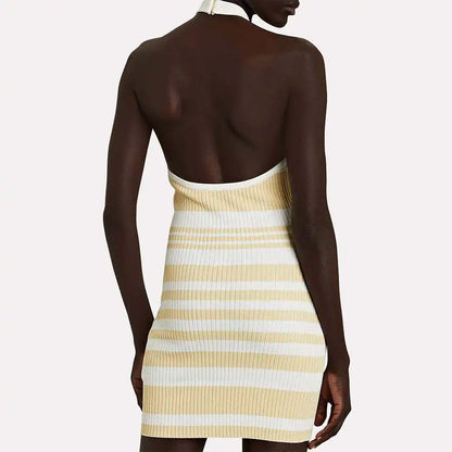 Manufacturer Custom Striped Rib Knit Halter Dress Fashion Lady Summer Girls Casual Womens Dresses Knitting sweater Dresses