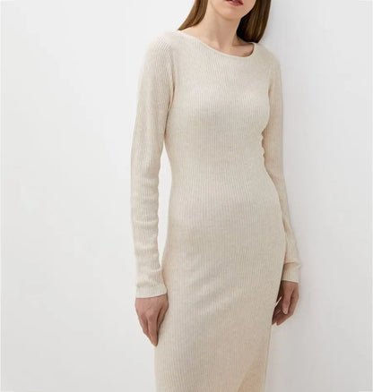 knitwear manufacturer Custom high-end Merino wool knitted mid-length dress casual lady girls knitted sweater dresses for women