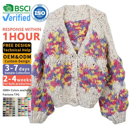 knitwear manufacturer Custom sweater woman Plus Size chunky Cardigan Oversized Sweater ladies Knit Custom Sweater for women