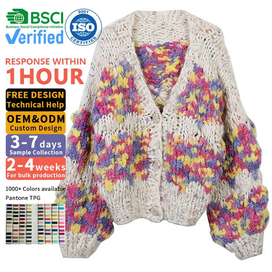 knitwear manufacturer Custom sweater woman Plus Size chunky Cardigan Oversized Sweater ladies Knit Custom Sweater for women