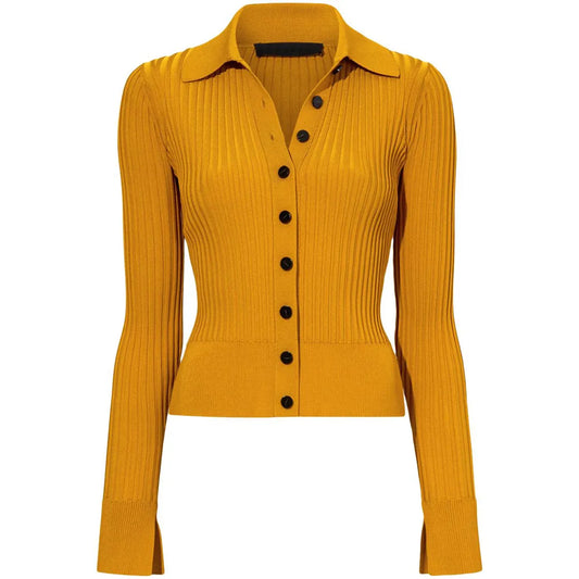 knitwear manufacturer Custom knit sweater slim fit button polo neck long sleeve knitted women cardigan sweater
