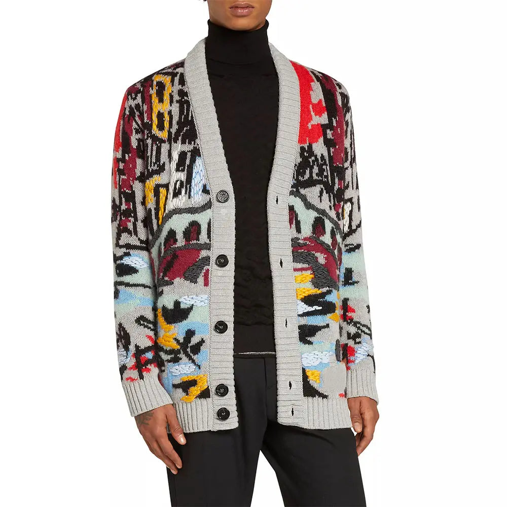 Custom Logo Women Embroidered Pattern Cardigan Mohair Wool Designer Knitted Jacquard Oversized Cardigan Sweater Coat