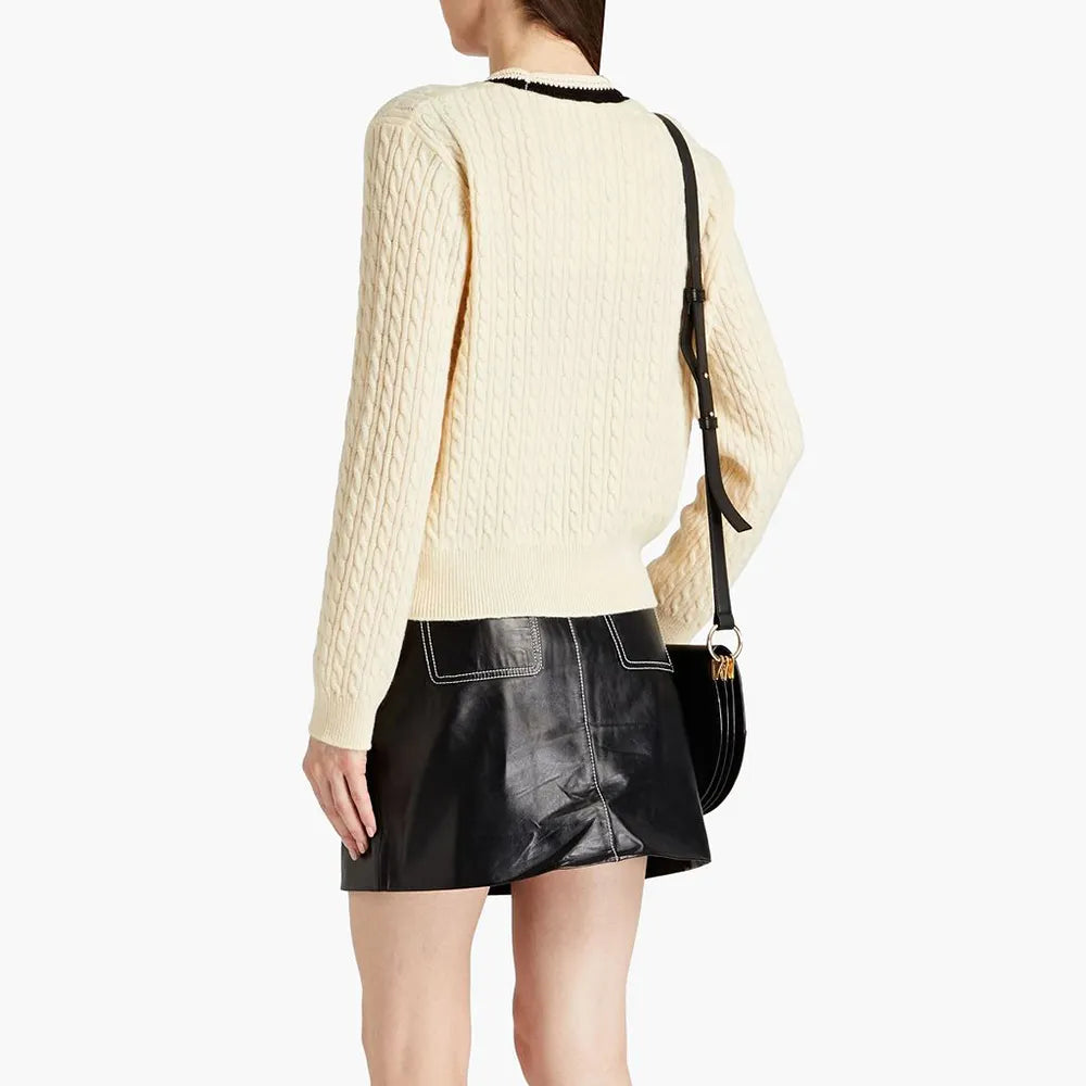 Custom knit sweater manufacturer women fashion winter striped cable knit merino wool ribbed elegant knitwear cardigan sweater