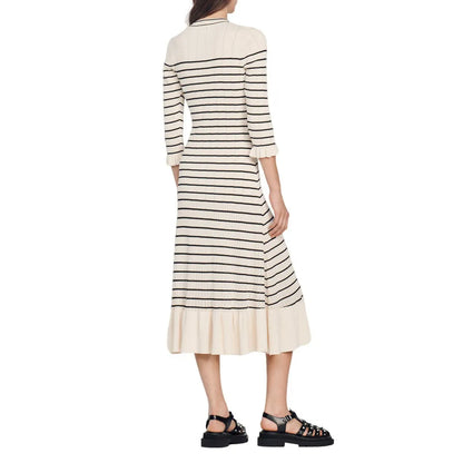 Custom knit tank top dresses ladies knitwear OEM design stripe button down Long Sleeve casual Sweater Dress women Clothing