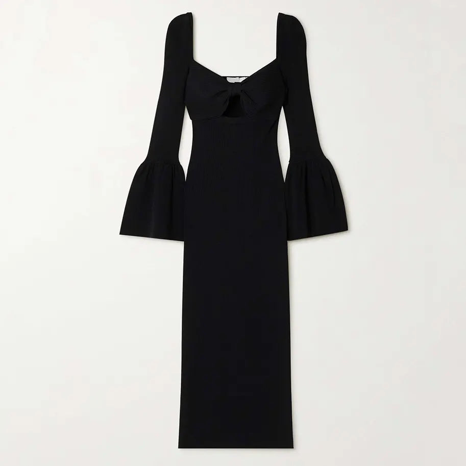 Custom knitwear mufacturers wsomen knitted dresses Black Cutout ribbed knit midi sweater dress women clothing