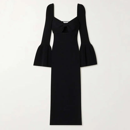 Custom knitwear mufacturers wsomen knitted dresses Black Cutout ribbed knit midi sweater dress women clothing