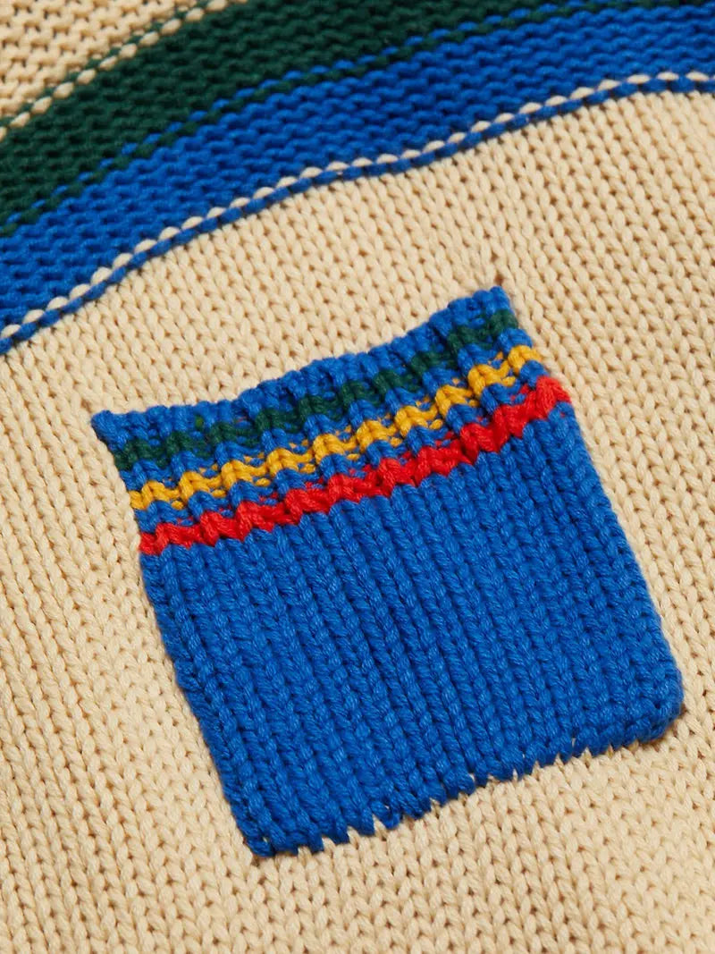 Winter Clothes Custom classic lapel contrast color striped zipper open chest knitted women's cardigans long sleeve girls sweater