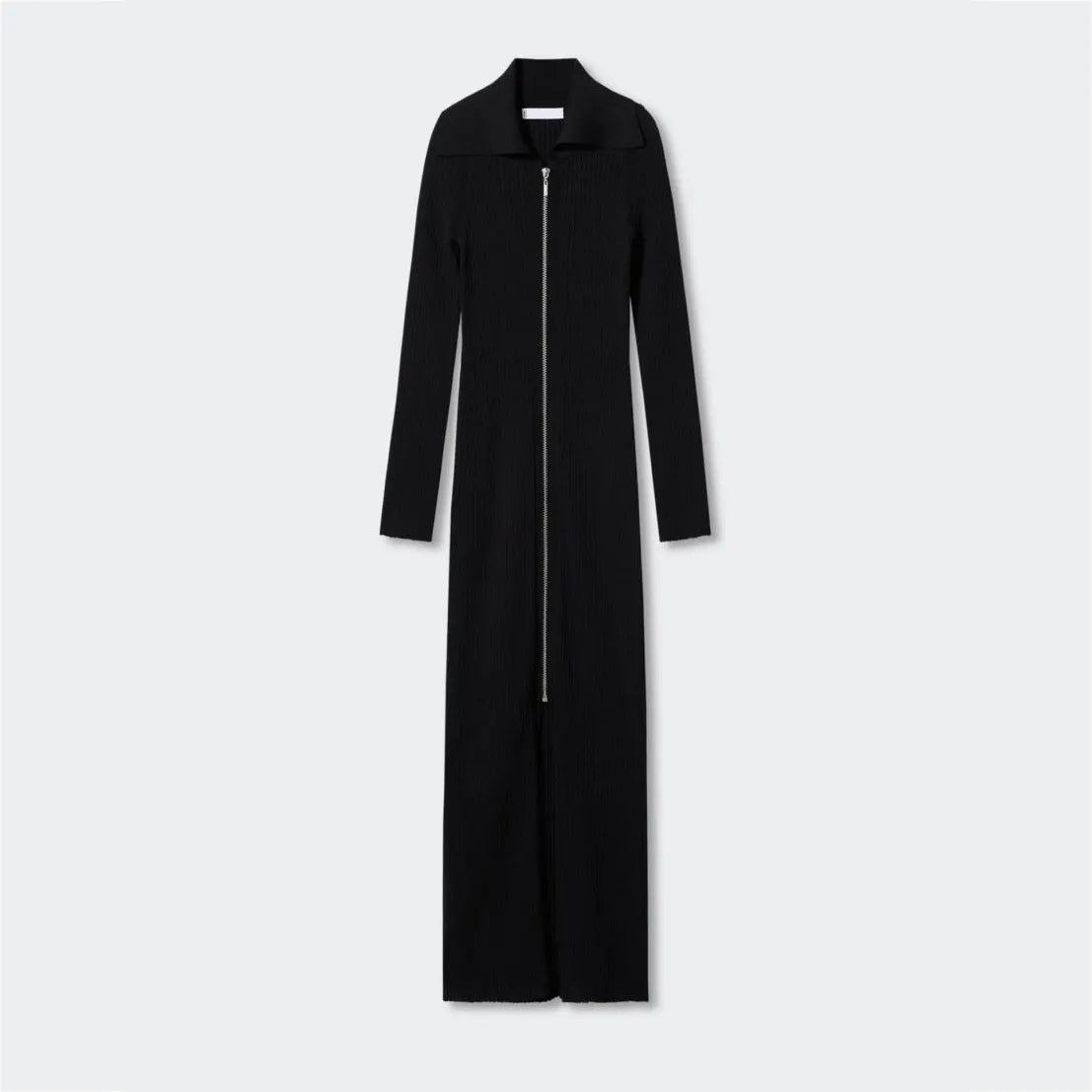 Custom new autumn high-end black rib knit long dress casual lady girls zip up knitted sweater dresses for women