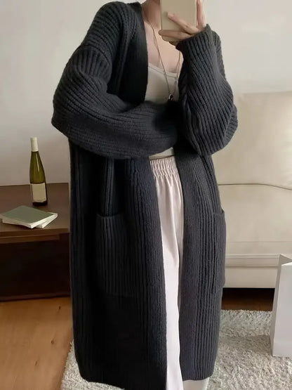 Customized Autumn Women's Thick Knitted Cardigan – Long-Sleeved Loose Fit Casual Sweater