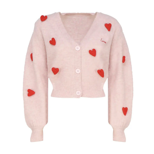 Knitwear manufacturer Custom sweater woman cropped Cardigan embroidered logo Sweater ladies Knit heart Sweater for women