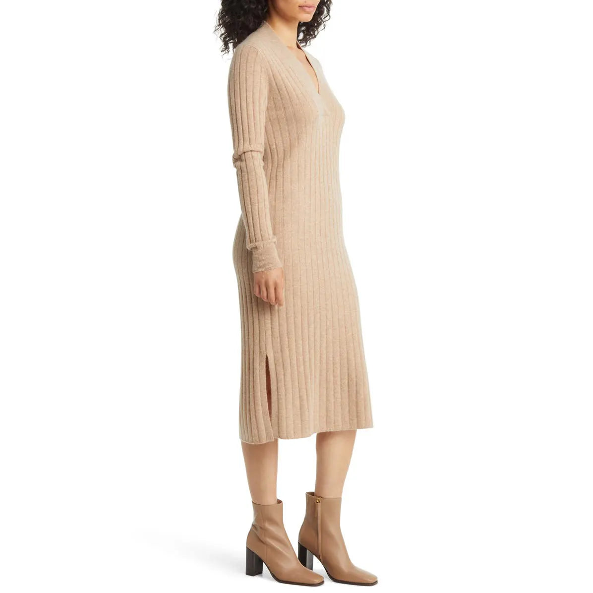 knitwear manufacturer Custom knit cashmere sweater dress ladies Rib knitted long sleeve wool women's clothing elegant dress long