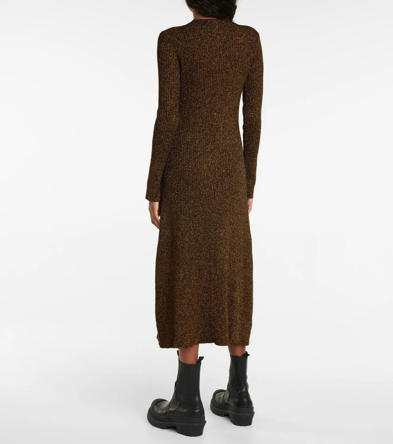 Knitwear manufacturer Custom OEM & ODM women Metallic ribbed knit sweater dress winter warm long sleeve sweater dress