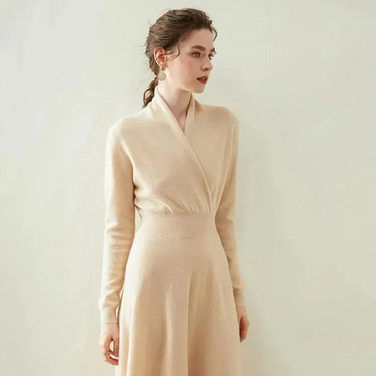 Wholesale Winter Long Sleeve Knit Dress French Style Custom Fall Elegant Casual Long Autumn Women Cashmere Sweater Dresses