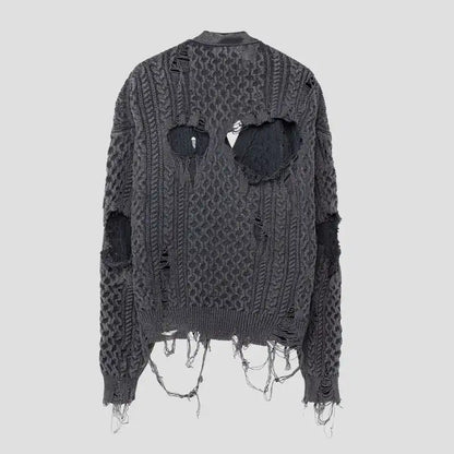 Custom Distressed Cardigan Sweater Unisex Oversized Winter Knitwear Clothes V Neck Button Crop Cable Knit Cardigan Women