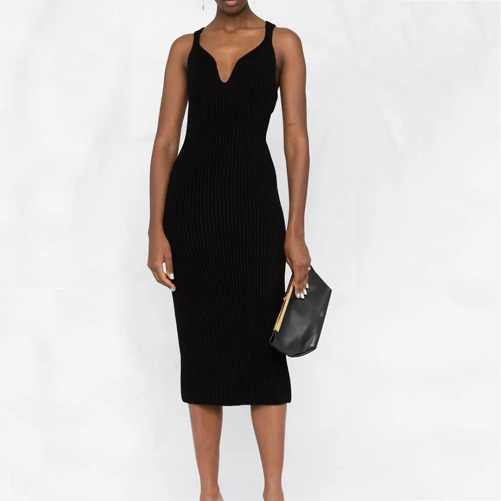 Custom knitwear manufacturer summer skinny sexy maxi dress suspender backless nightclub knitted dress women sweater clothing