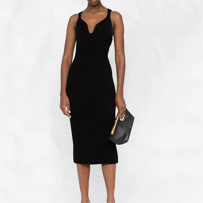 Custom knitwear manufacturer summer skinny sexy maxi dress suspender backless nightclub knitted dress women sweater clothing