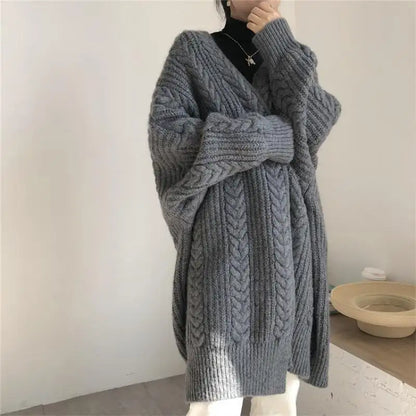 Autumn and Winter Knitted Fashion Simple Loose Twist Maxi Sweater Coat Cardigan for Women