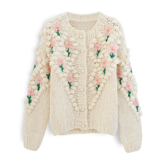 Custom knit women sweater winter plus size handmade Fuzzy Pearl Button knitwear crochet Cardigan sweater women