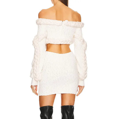 Knitwear Manufacturer Custom Knit One Shoulder Sweater Dress Long sleeve cable knit dress Sweater Dress women Clothing