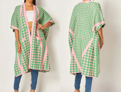 custom OEM ODM manufacturer sorority knitted jacquard wrap women sweater open front shawl cardigan sweater for women