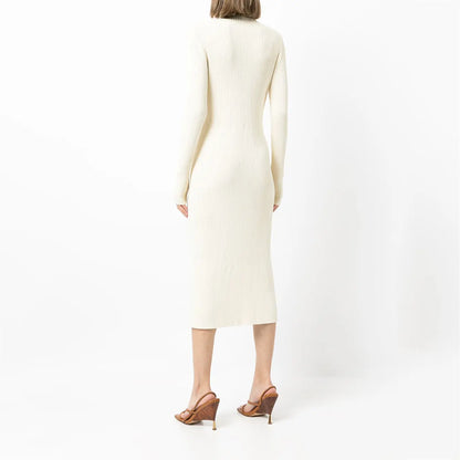 Custom Rib Knit Midi Dress Fashion Knitted Long Lady Elegant Winter Girls Casual Women Dresses hollow out Knitting Sweater Dress
