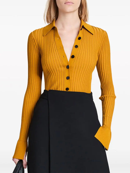 knitwear manufacturer Custom knit sweater slim fit button polo neck long sleeve knitted women cardigan sweater