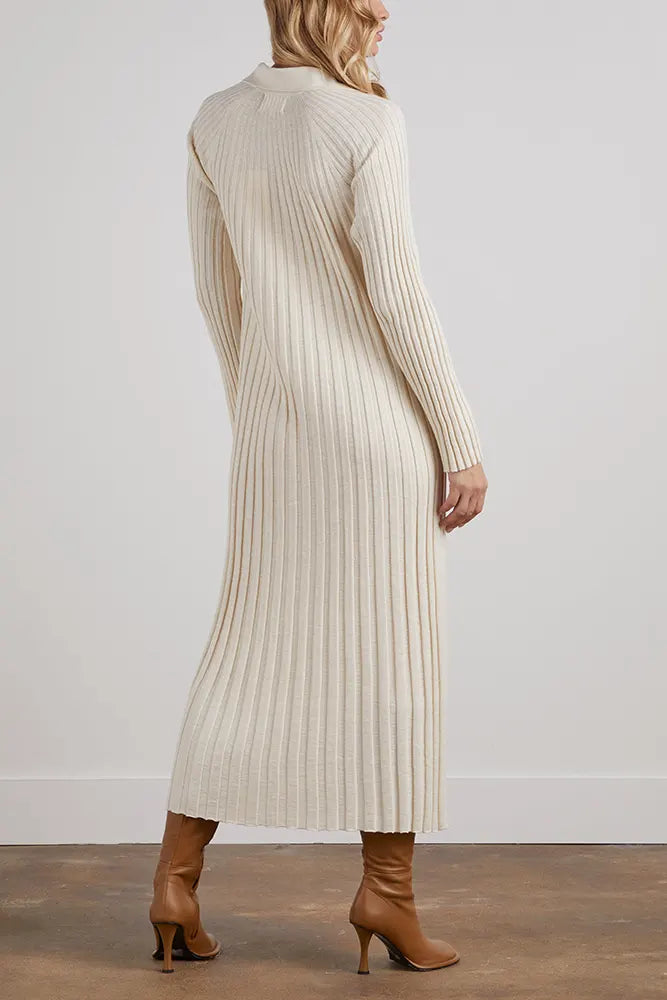 Custom knit sweater dress women polo v neck long sleeve jumper maxi winter women Ribbed knitted sweater dresses plus size