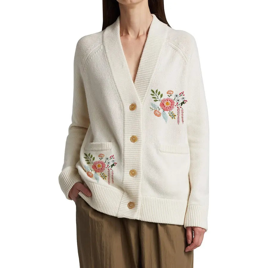 Custom pattern Oversized Knitted Embroidery cardigan Ladies Fashion Knit jacquard Loose Women Cardigans Sweater With Pockets